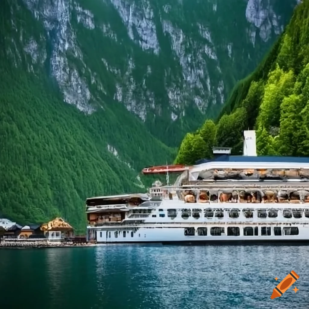 cruise liner visiting Hallstatt, Austria