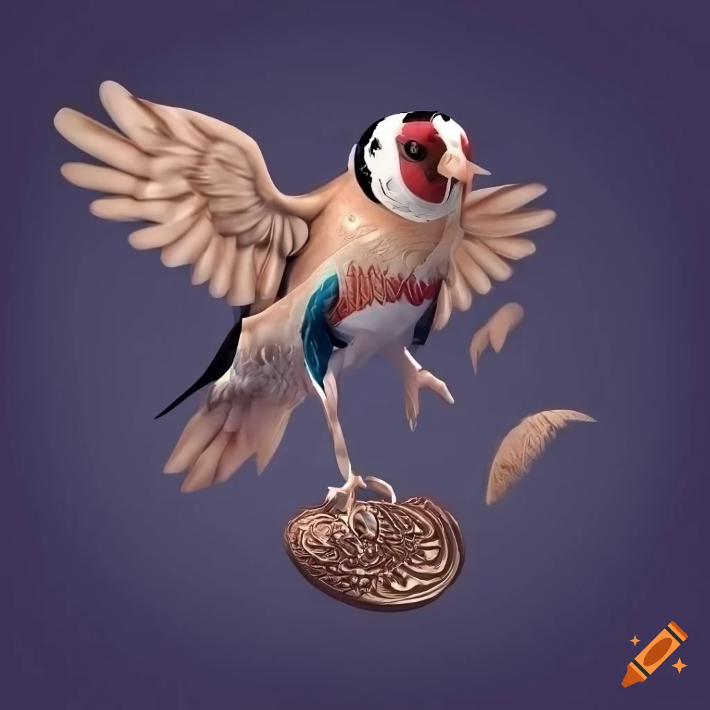 detailed illustration of a European goldfinch taking off