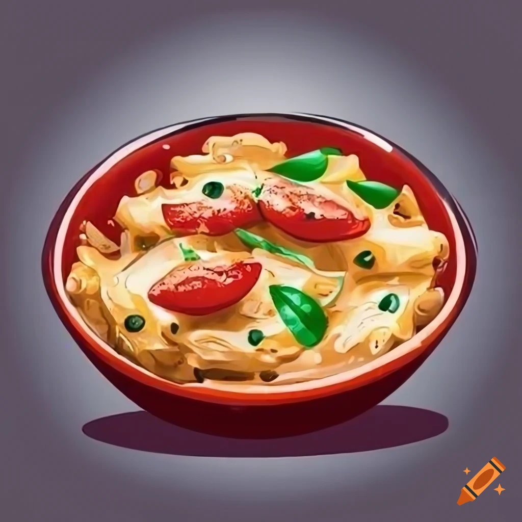 Clipart of tomato basil manicotti and italian chicken on Craiyon