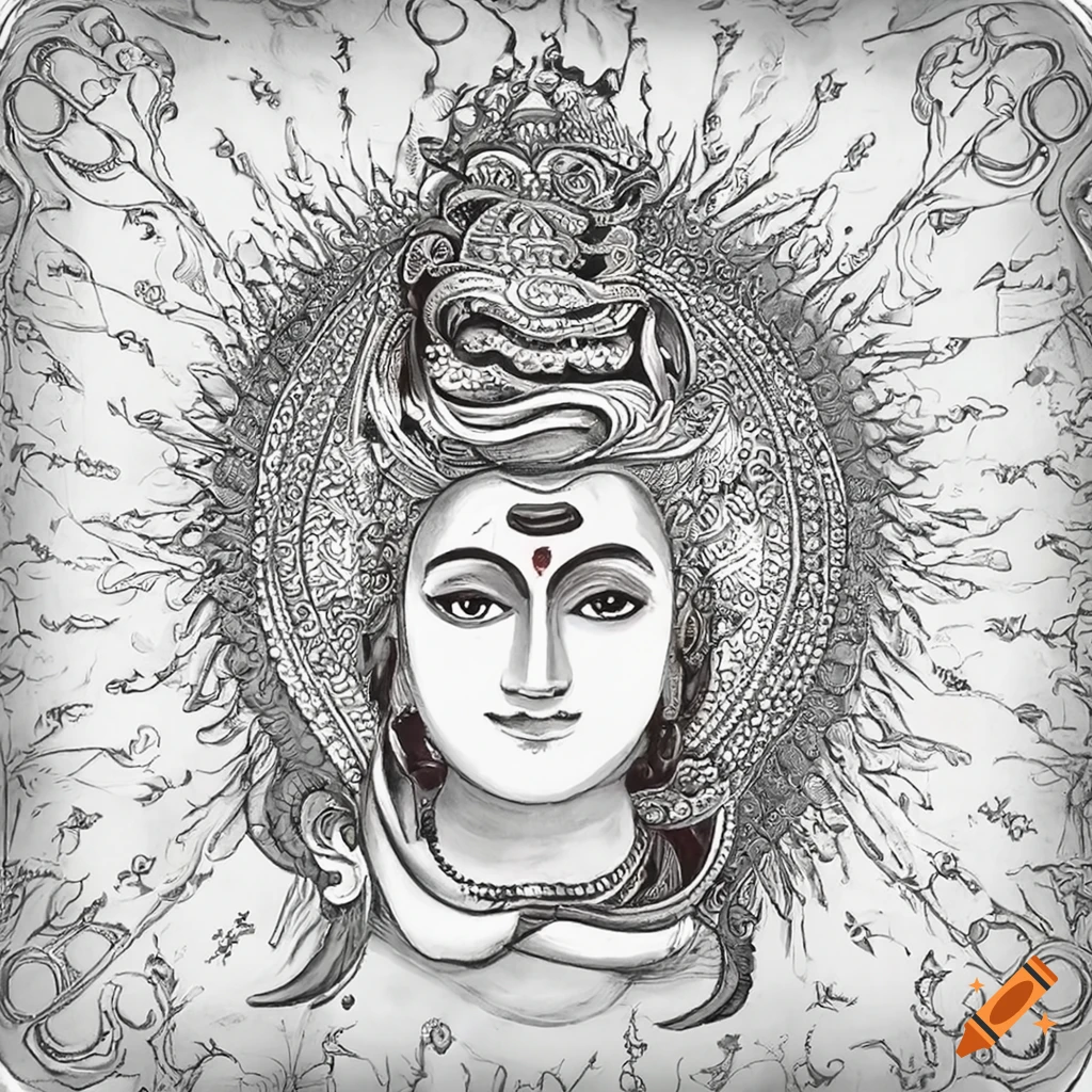 Drawing or Sketch of Blessing Lord Shiva Outline Illustration Stock  Illustration - Illustration of cobra, culture: 177808179