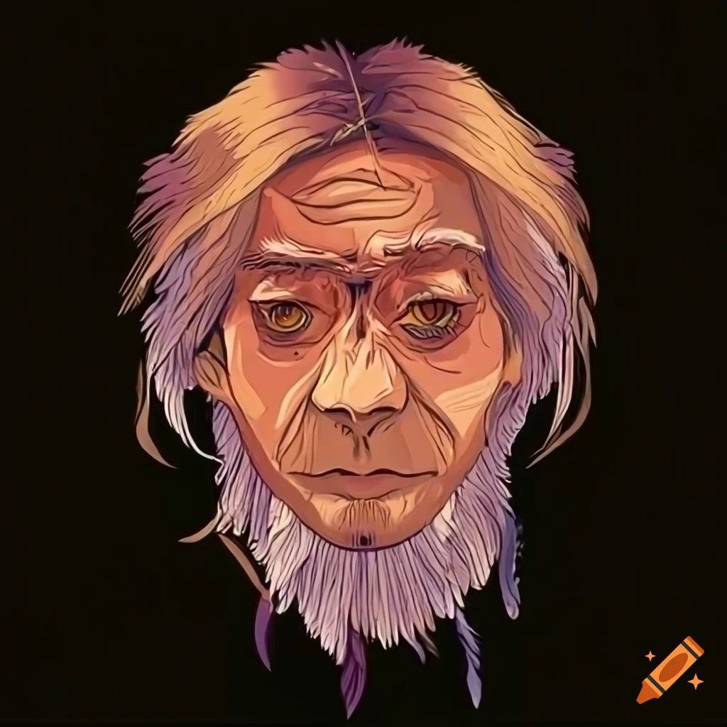 portrait of a middle-aged man with feathers in his hair