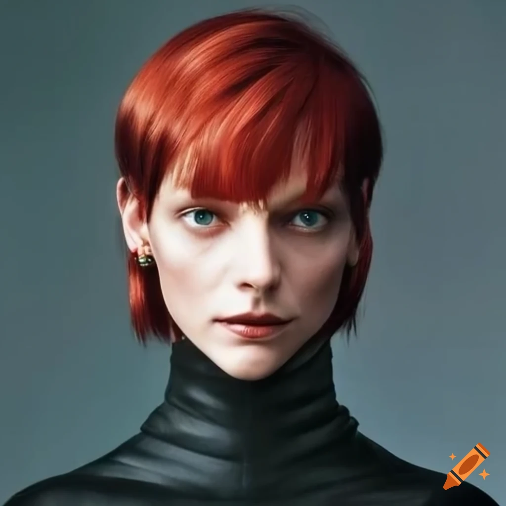 Woman with short red hair in black jumpsuit