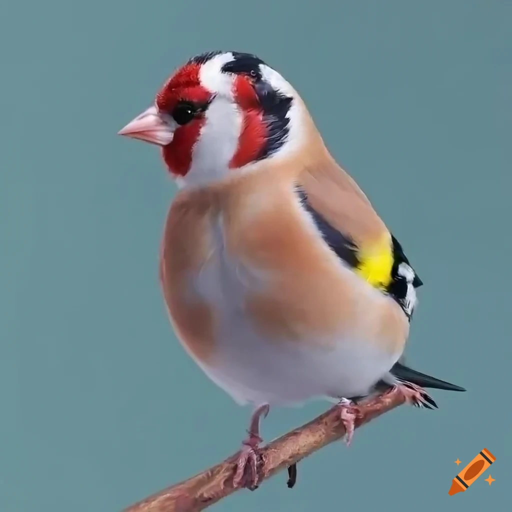 adorable fluffy goldfinch bird in brown and white feathers