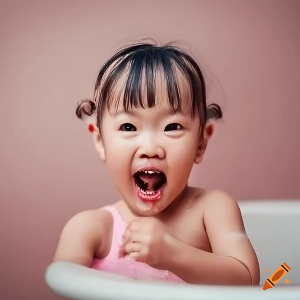 happy toddler girl enjoying bath time with popsicle