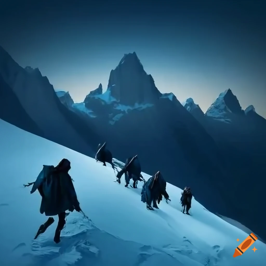 medieval mountaineers climbing icy cliffs