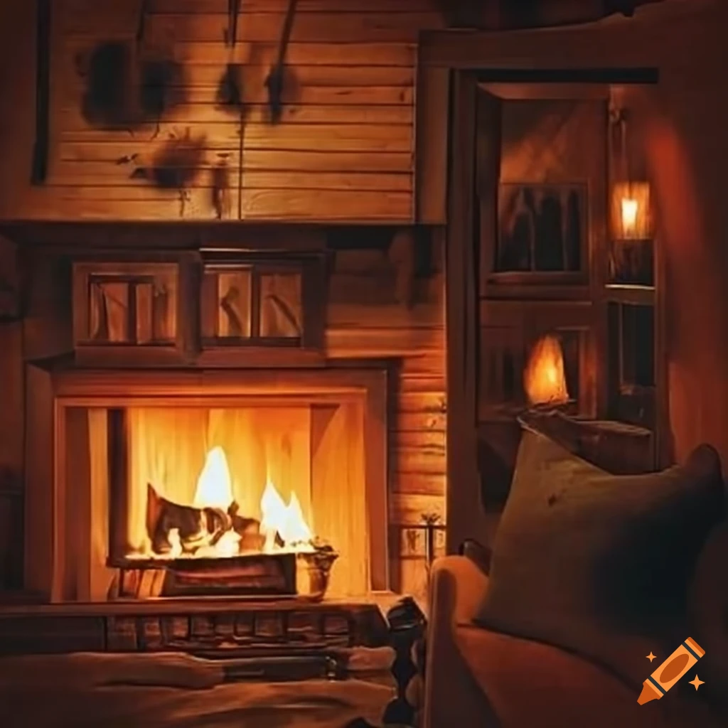 cozy cabin living room with fireplace
