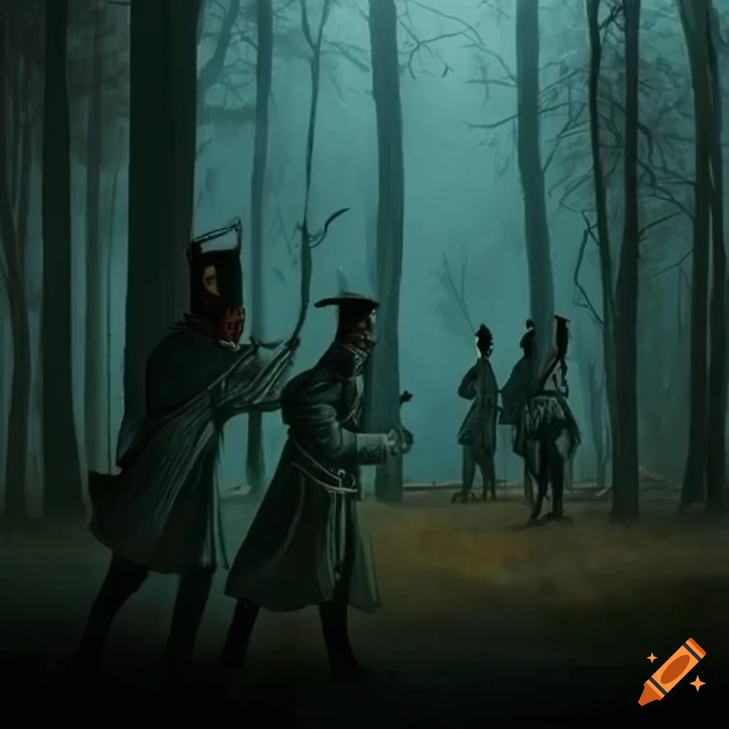 group of Napoleonic officers in a forest
