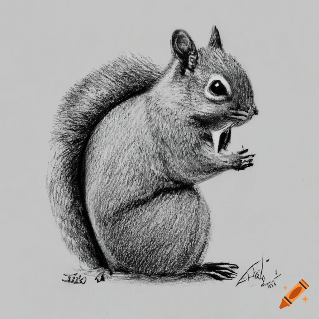 Detailed pencil drawing of a squirrel on Craiyon