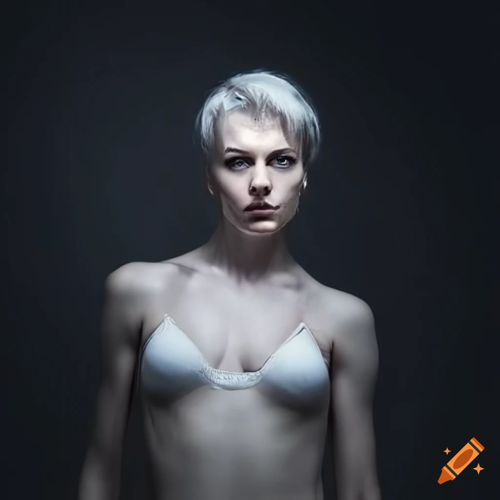  White woman with short silver hair and athletic build on Craiyon