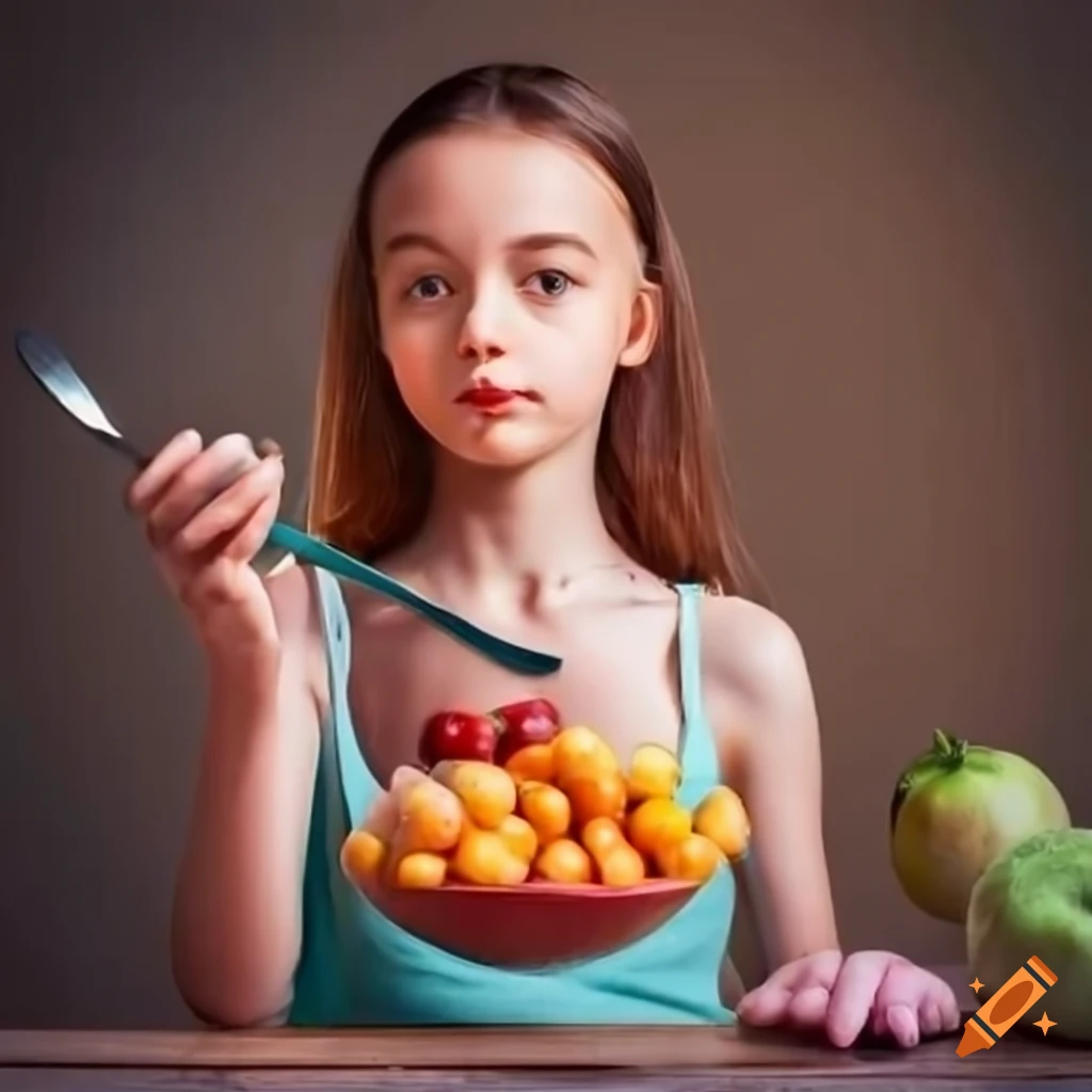 Girl Serving Fruits And Vegetables On A Table On Craiyon