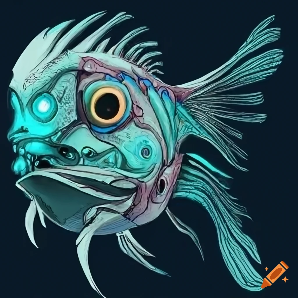 Cyborg fish illustration on Craiyon