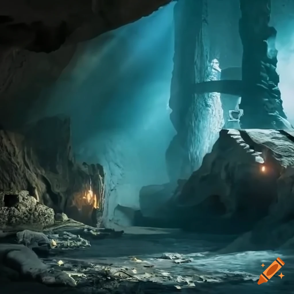 Image of an underground cavern with a star wars and nature on