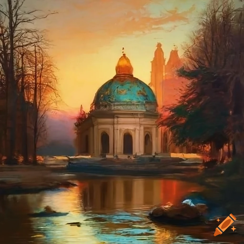 Isaak levitan's painting of a victorian garden with a pond and copper