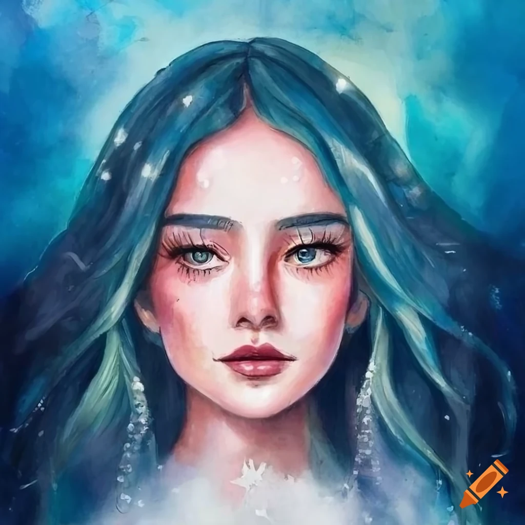 Watercolor portrait of a girl with long hair in a fog on Craiyon