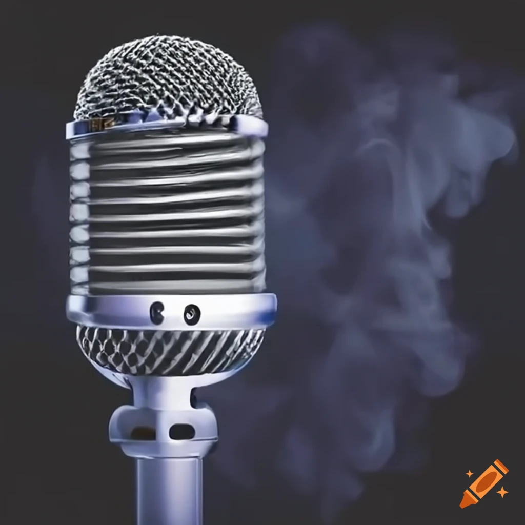 smoky background with a podcast microphone