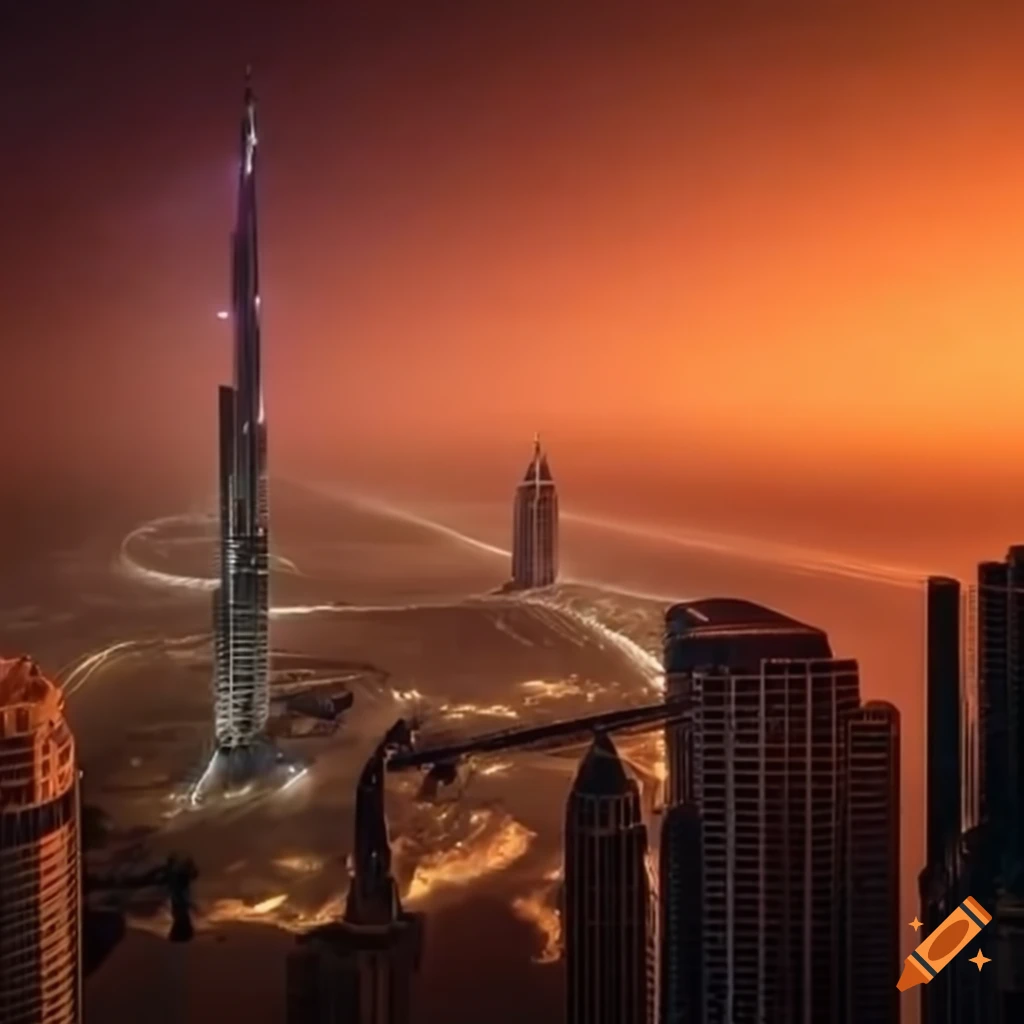 view of Dubai from a futuristic cityscape