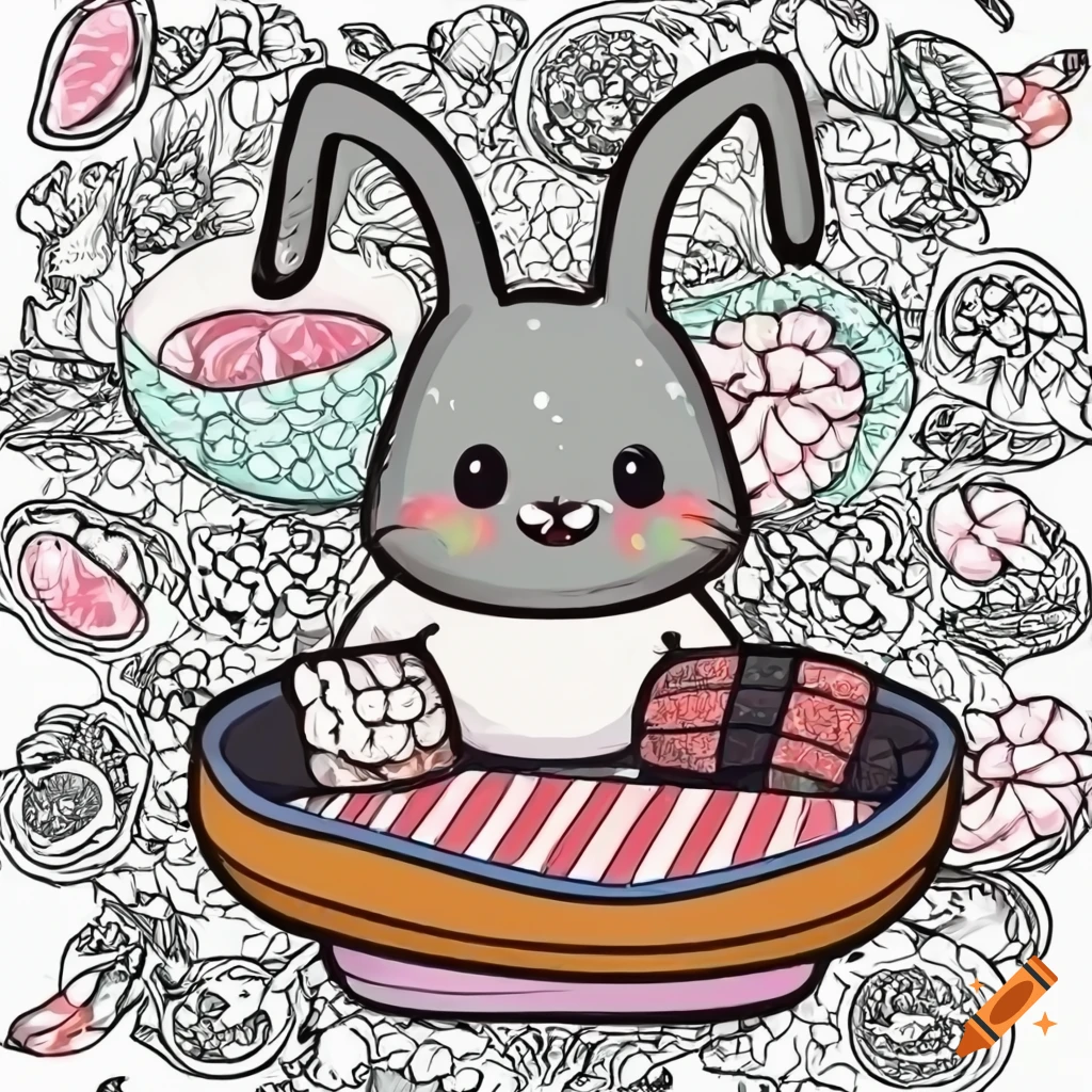 Kawaii Bunny Sushi Journal,rabbit Journal Book,color Pages,kawaii