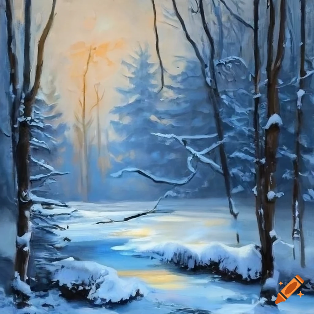 oil painting of a winter forest