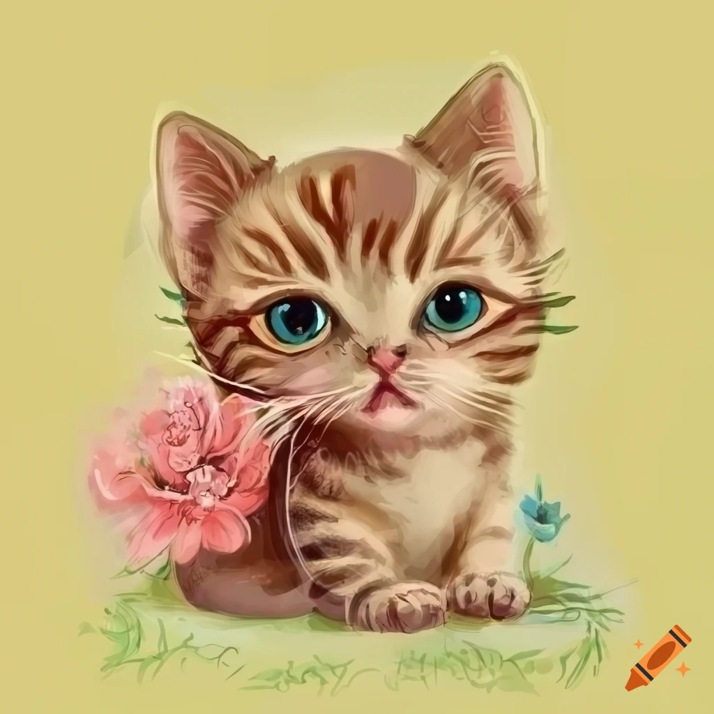 floral artwork of a cat with flowers and a girl