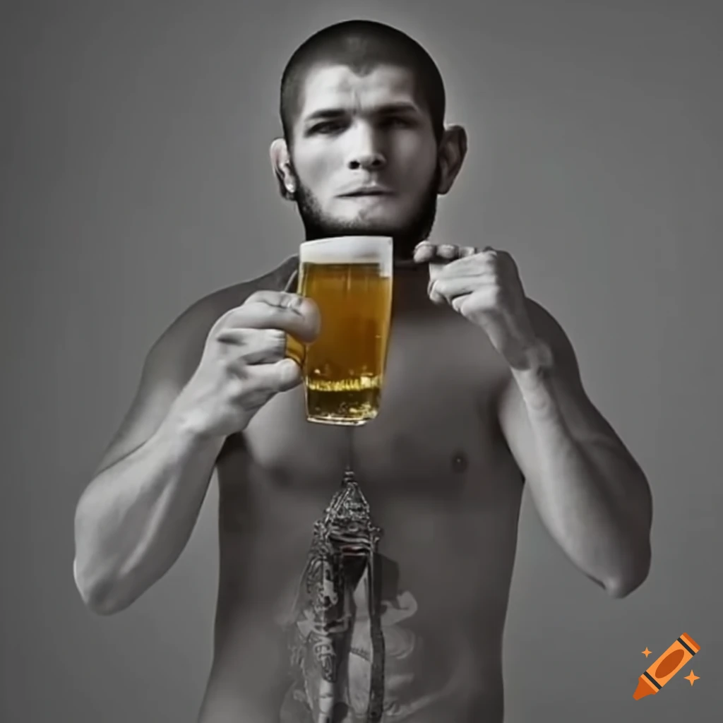 Khabib Nurmagomedov holding a beer