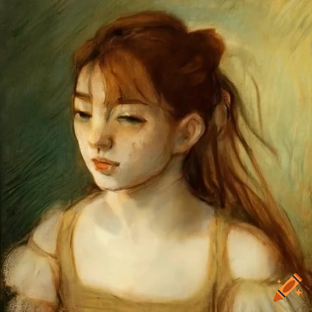 charcoal drawing of a girl with flowing hair