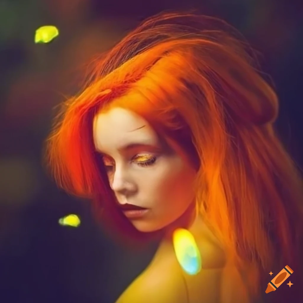 Woman with vibrant hair capturing a firefly