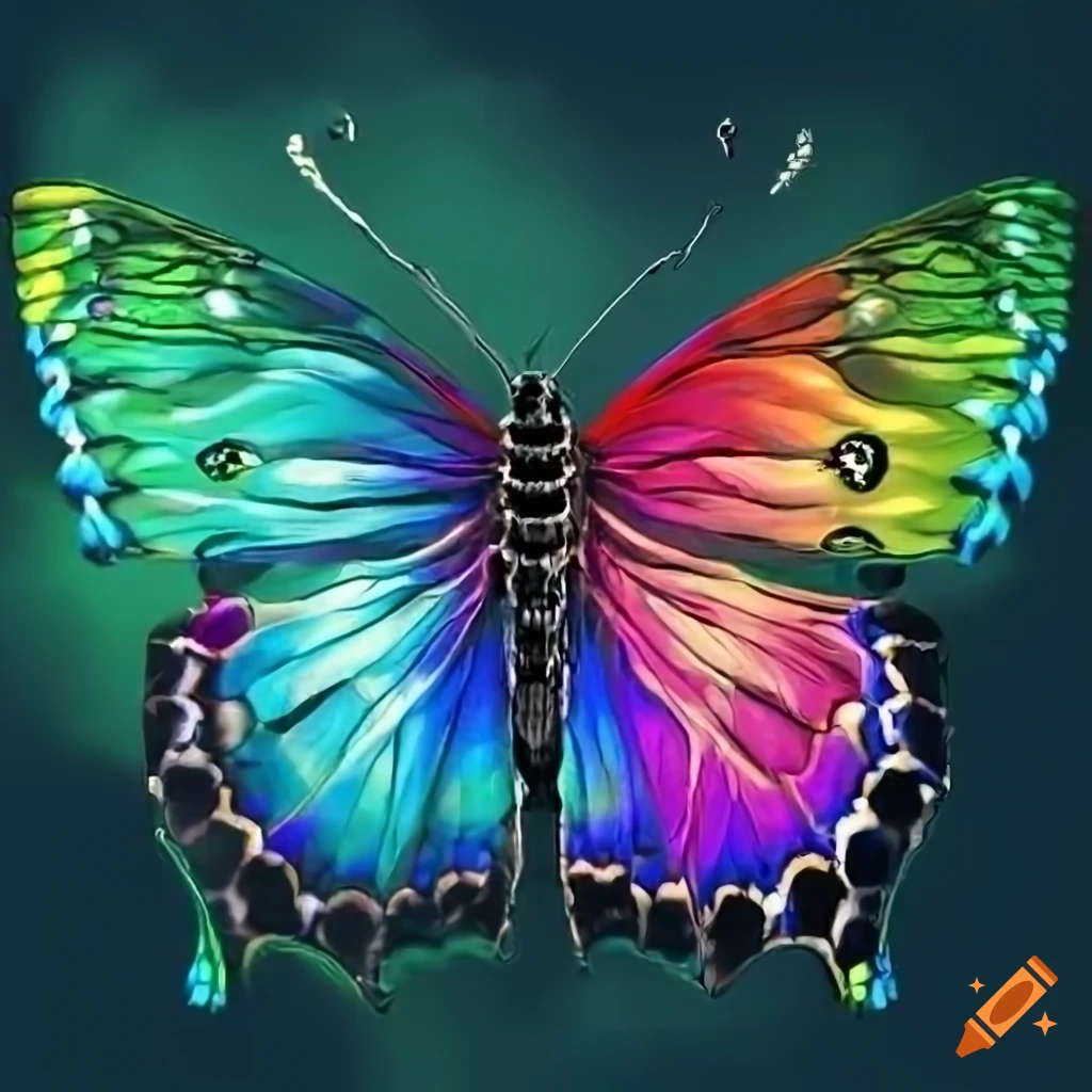rainbow butterfly in bitmap style