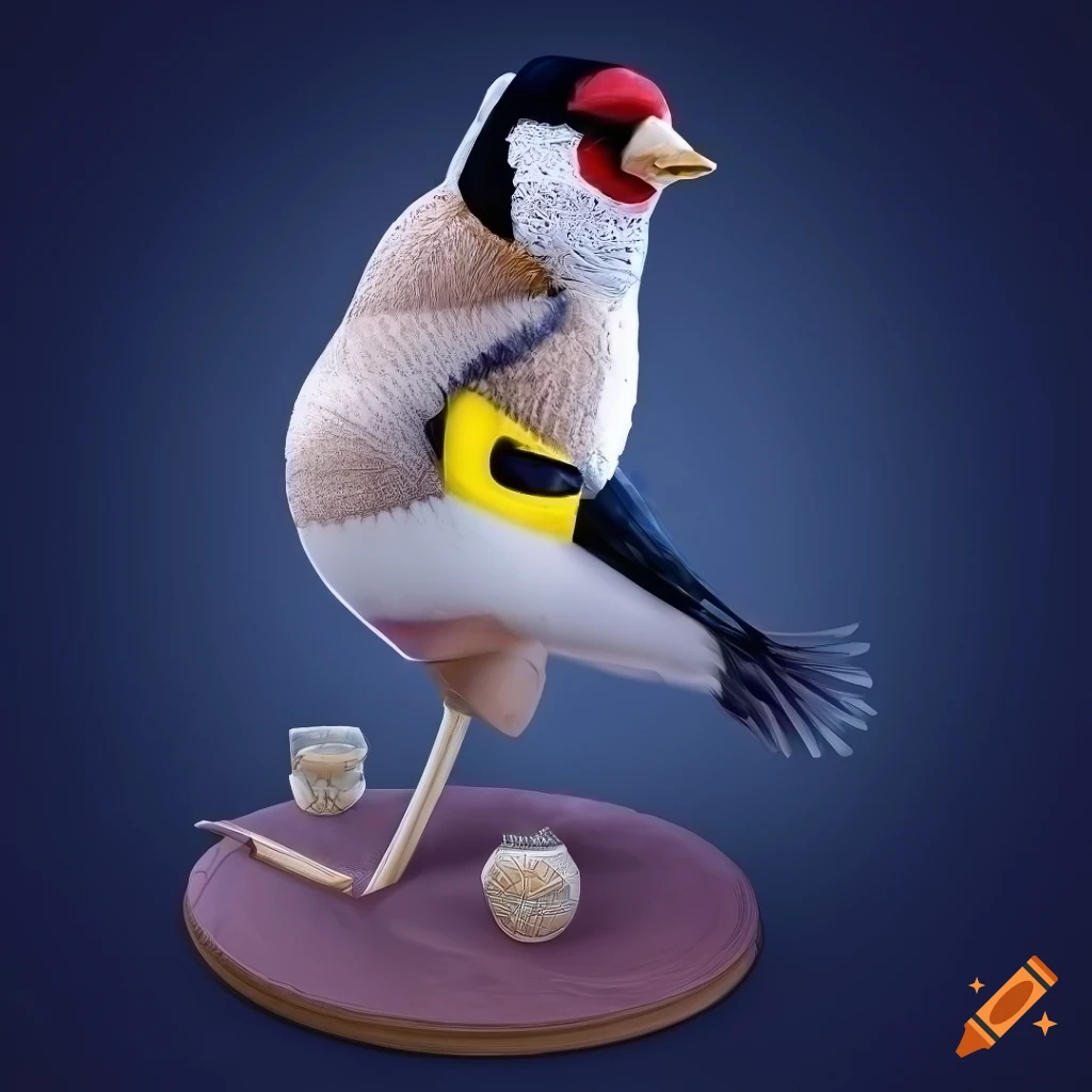 detailed illustration of a European goldfinch with golden wings