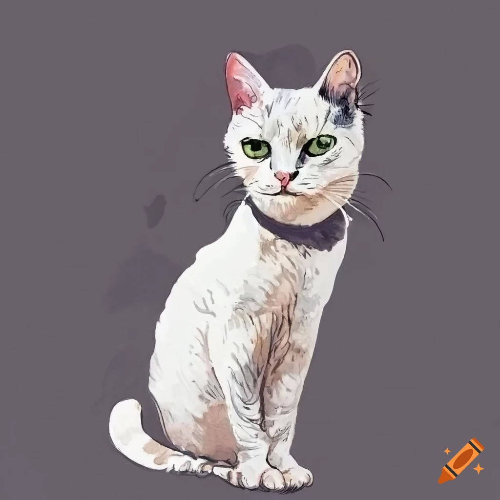 Black and white drawing of a cat with unique markings on Craiyon