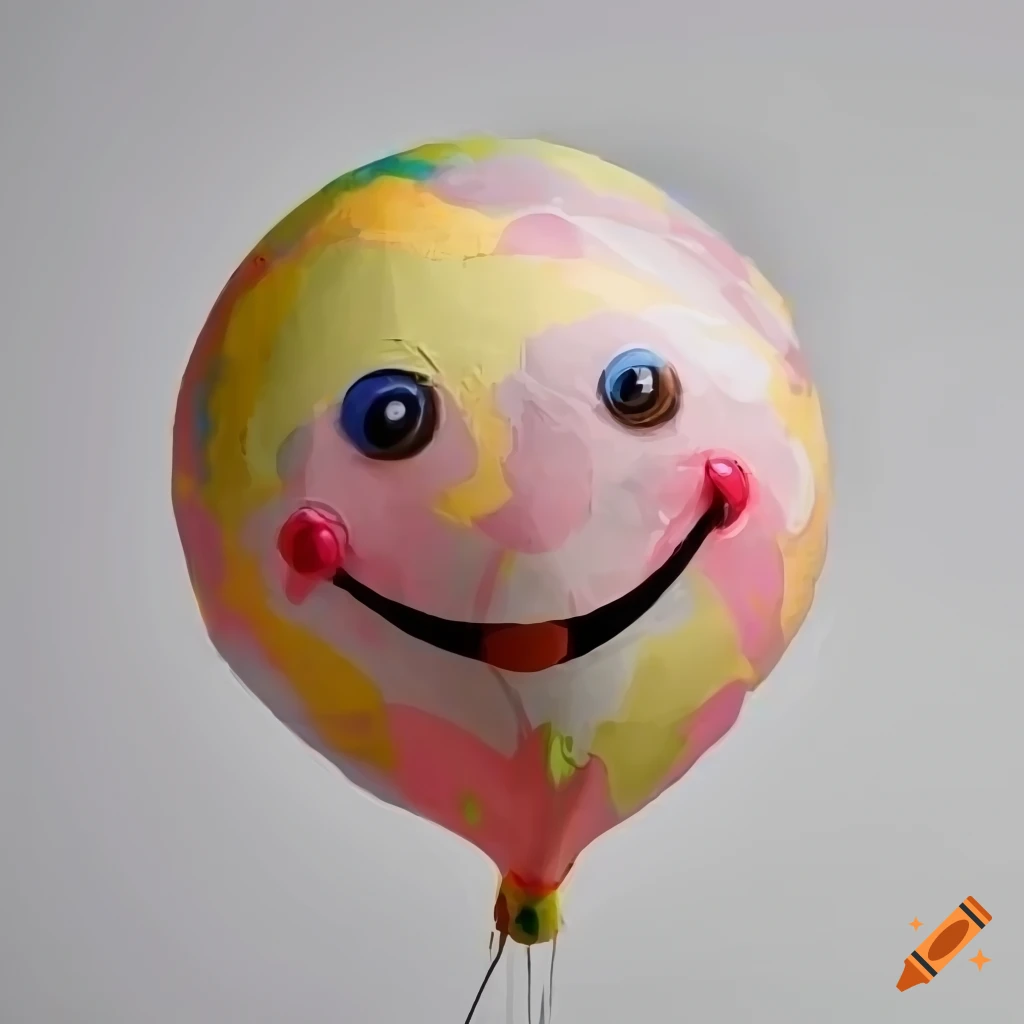 Cartoon of a smiling balloon covered in multicolor paper mache on Craiyon