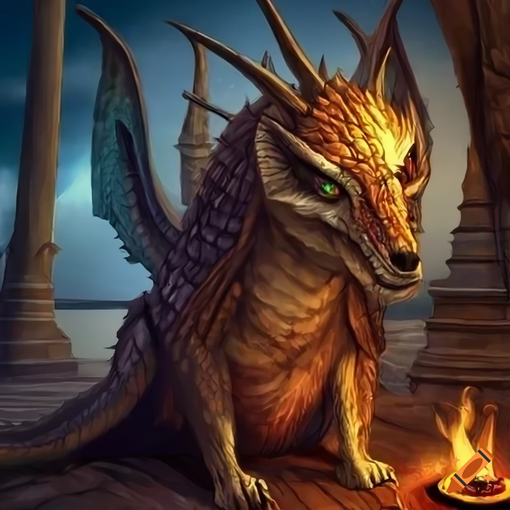 digital art of a powerful dragon guarding his treasure