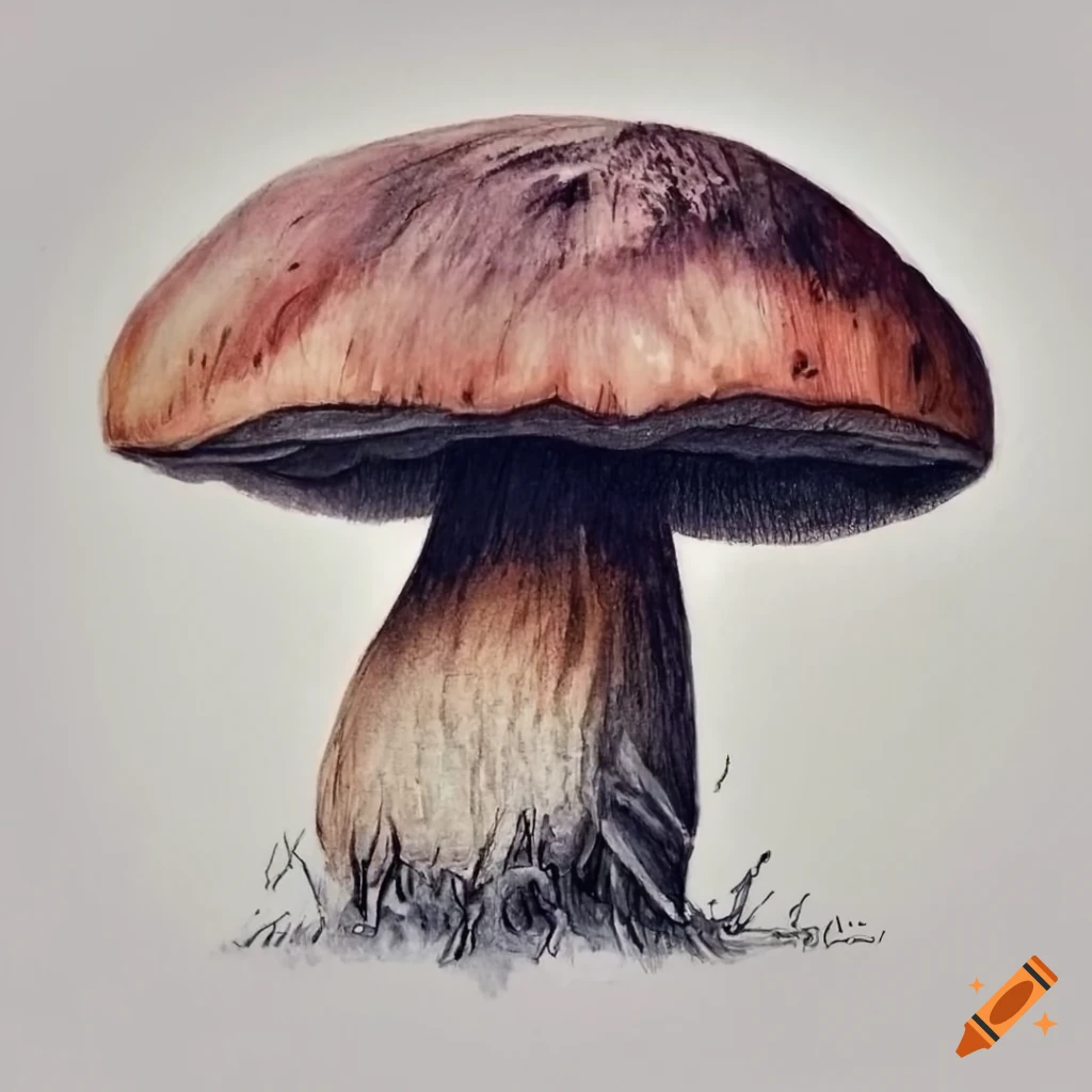 Realistic pencil drawing of a boletus mushroom on Craiyon