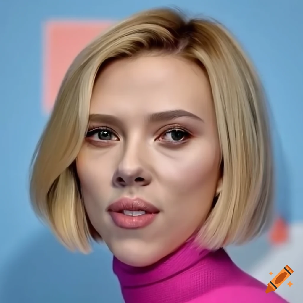 Scarlett johansson with a bob haircut and stylish outfit