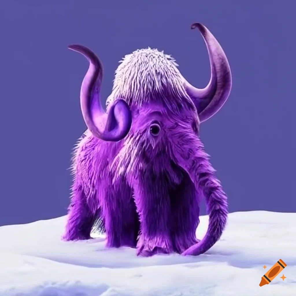 Purple mammoth with snow on its back on Craiyon