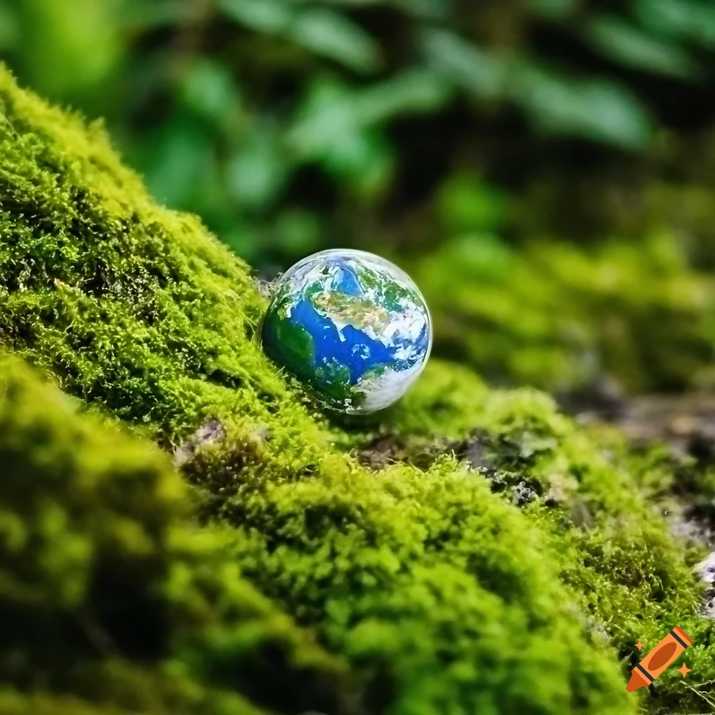 miniature planet Earth surrounded by moss