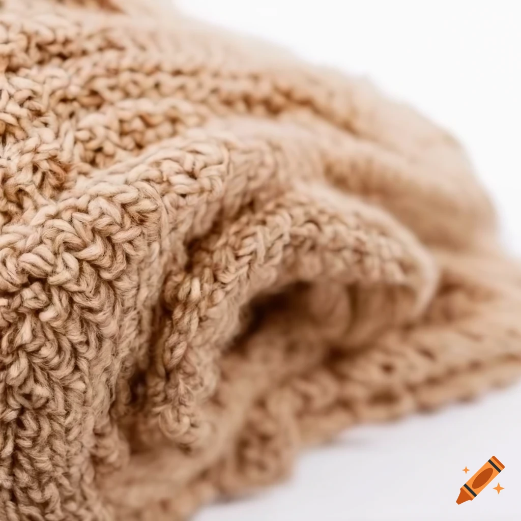 beige knitted blanket on white background