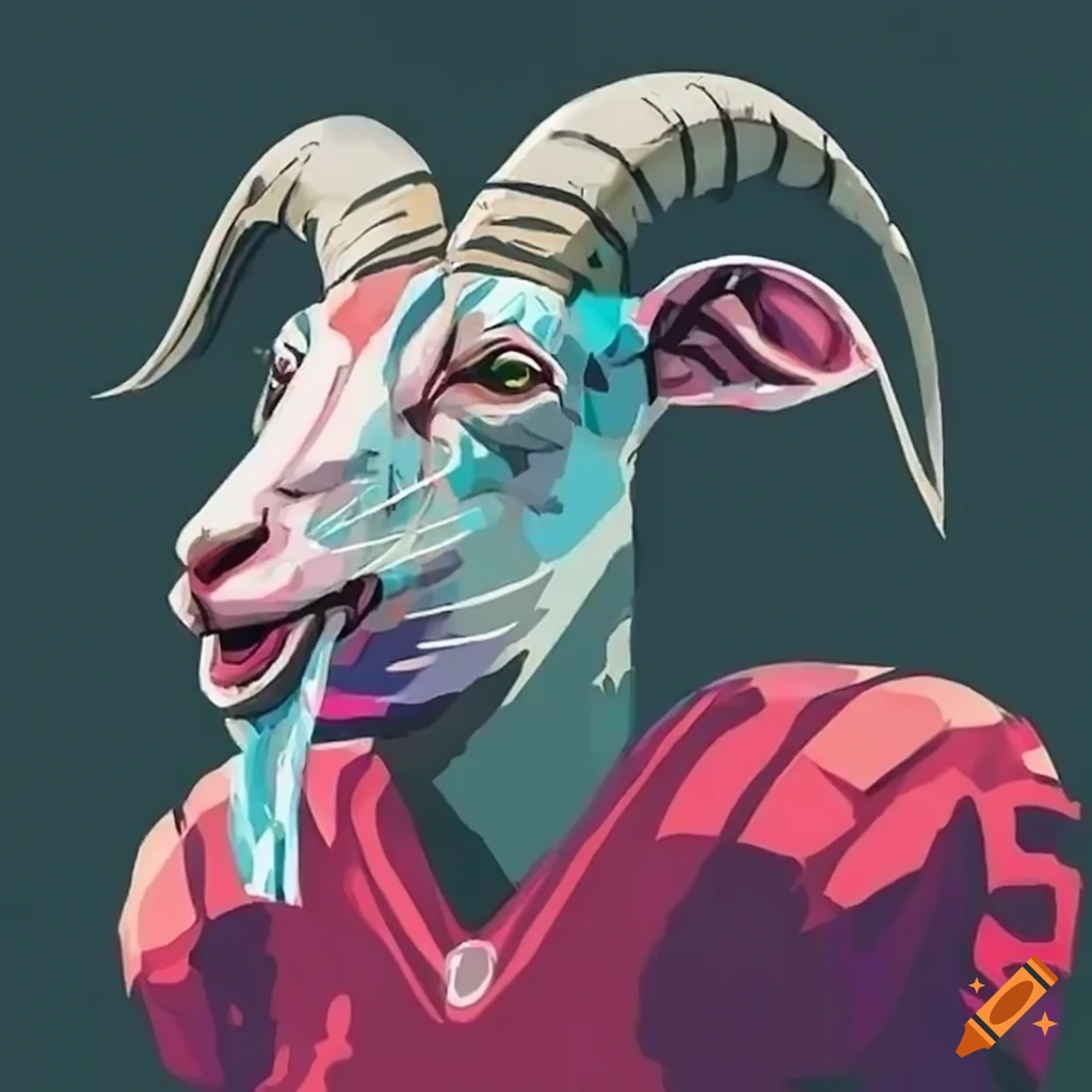vibrant goat wearing a football helmet