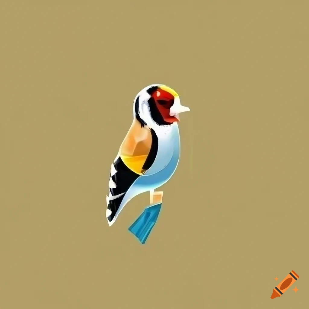 Minimalistic european goldfinch logo with subtle particles on Craiyon