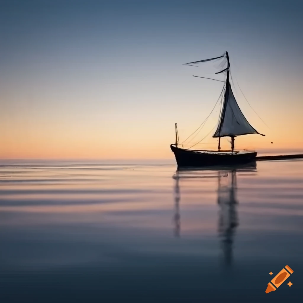 Hand-drawn sailboat on the sea at sunrise on Craiyon