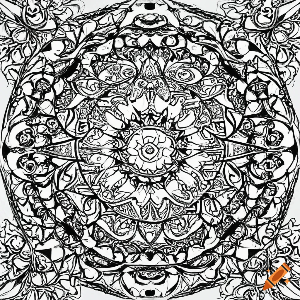 Black and white image for coloring for adults with thin conturs on