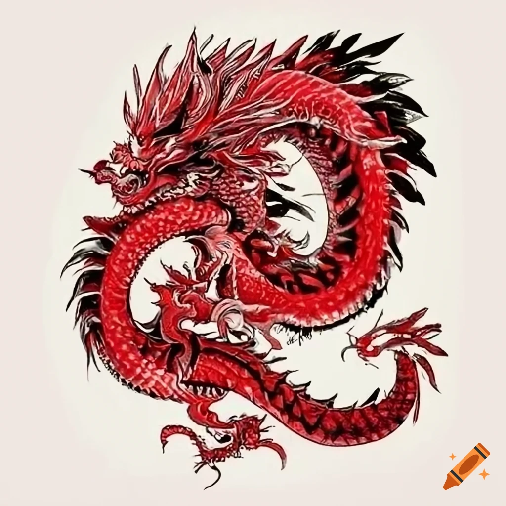 Red And Black Chinese Dragon Tattoo