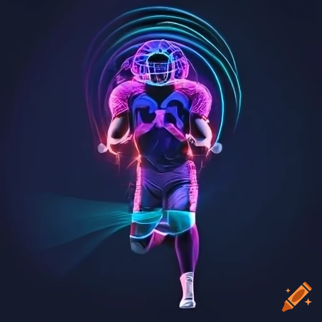 Futuristic neon abstract of an american football player