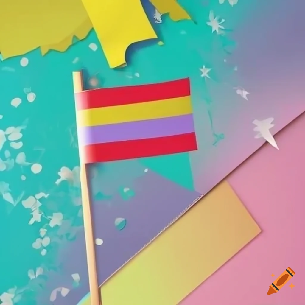 colorful flag with papercraft and scrapbooking elements