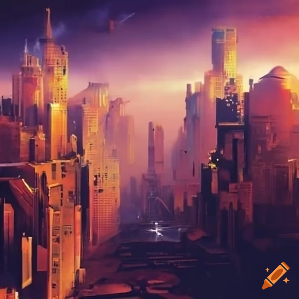 a jet flying above a cityscape