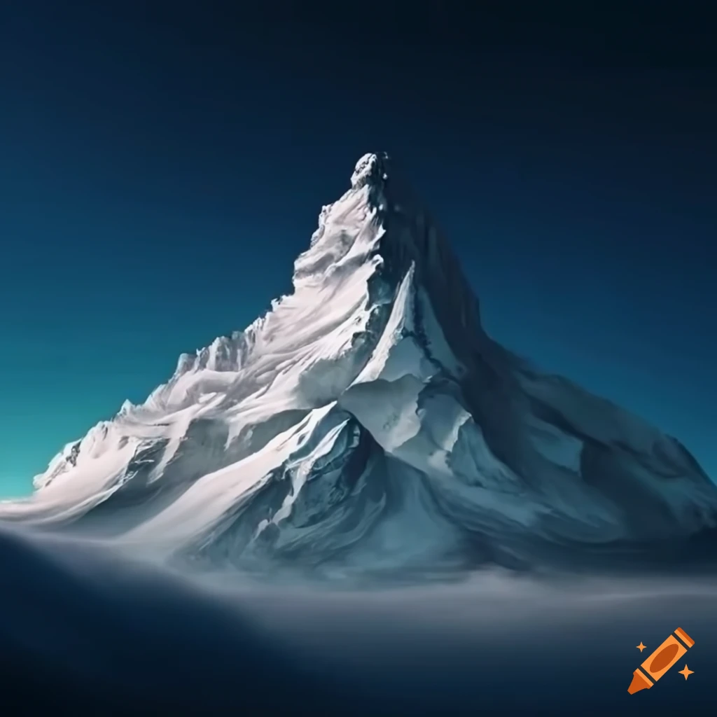 hyperrealistic artwork of a giant mountain reaching the clouds
