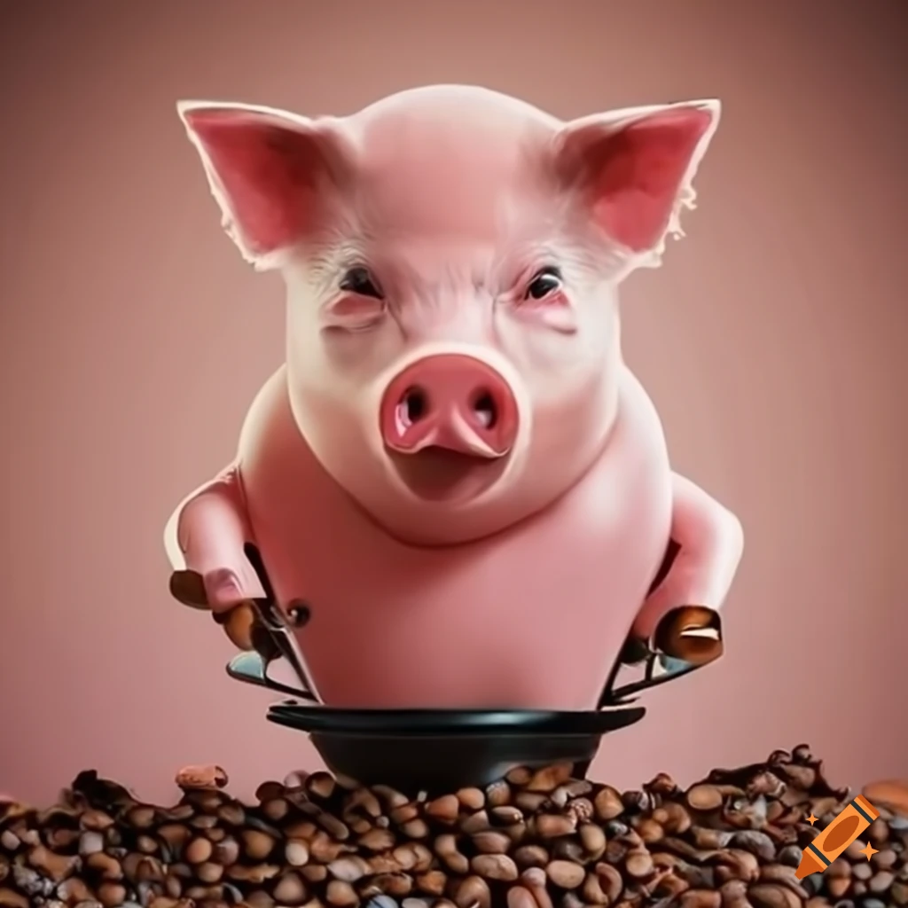 funny image of a pig on a pile of coffee machines
