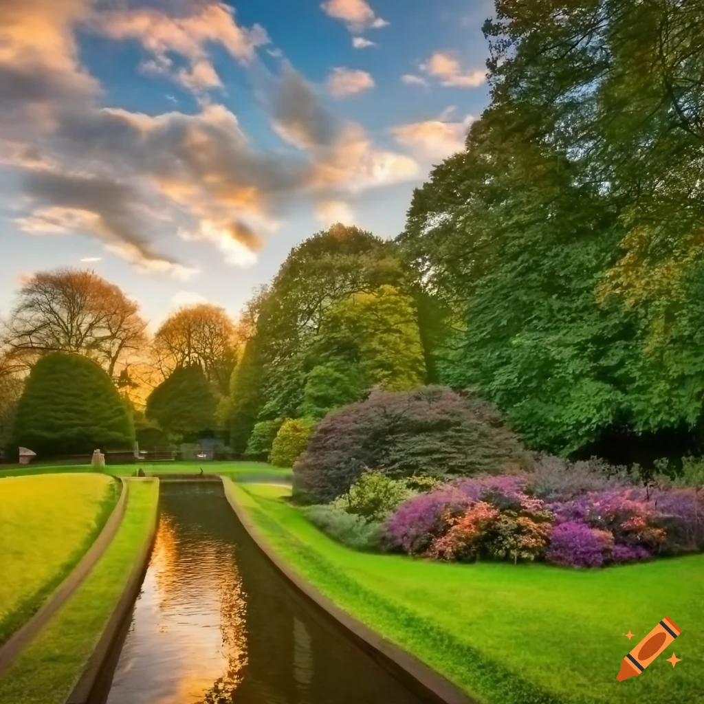 sunset view of gardens in Knighton Park, Leicester