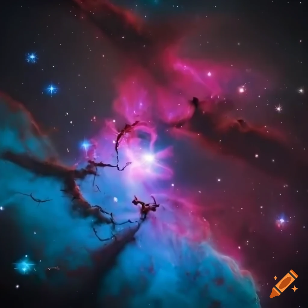 Colorful cosmic nebula blending with a lily flower on Craiyon