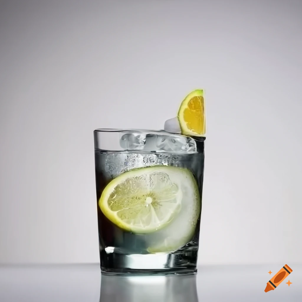 gin tonic cocktail with ice on white background