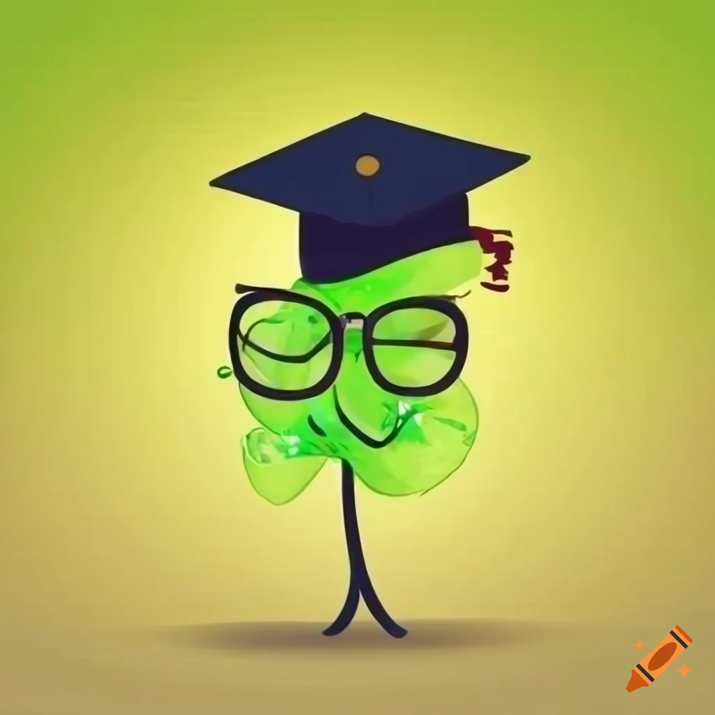 cartoon logo of a plant sprout with glasses and a cap